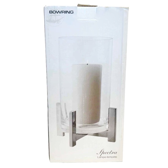 Bowring Spectra Hurricane Glass Candle Holder Lamp Vase Silver Stand 10.25 inch - Picture 11 of 12